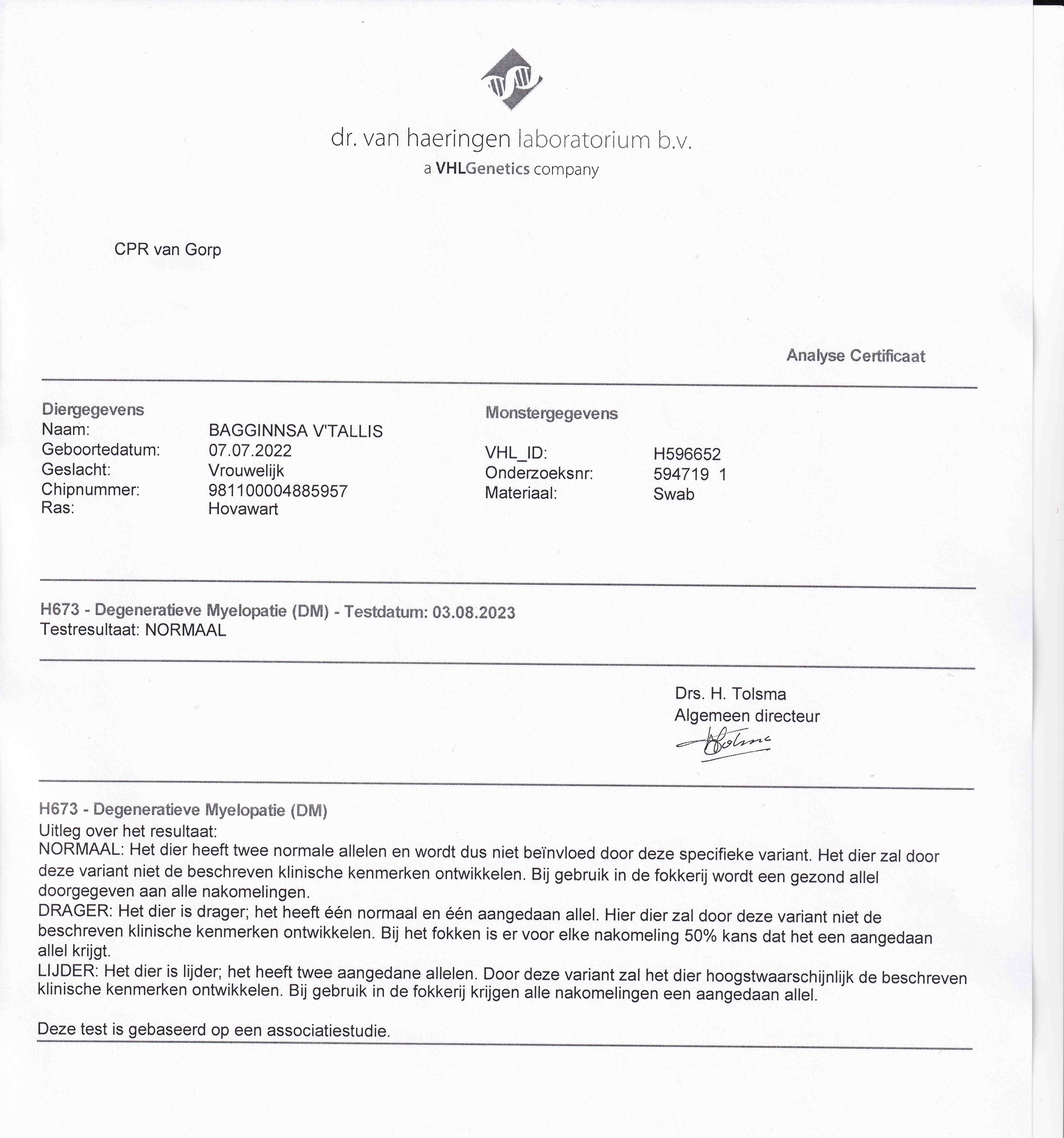 BAGGINNSA VTALLIS certificaat DM website